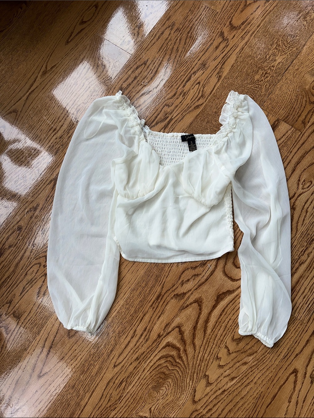 Jessica Simpson White Sheer Puff Sleeve Smocked Crop Top